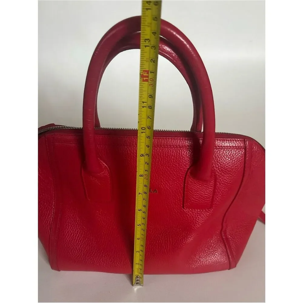 Furla Alice Pebbled Leather Satchel Handbag ~Removable Crossbody Strap in Red